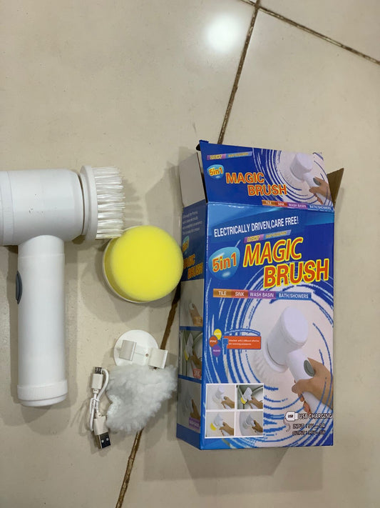 Rechargeable electric cleaning brush with interchangeable cleaning heads, USB cable and wall holder