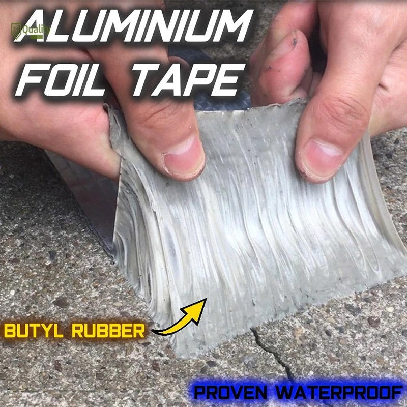 Close-up of thick butyl rubber adhesive layer on aluminum foil waterproof tape