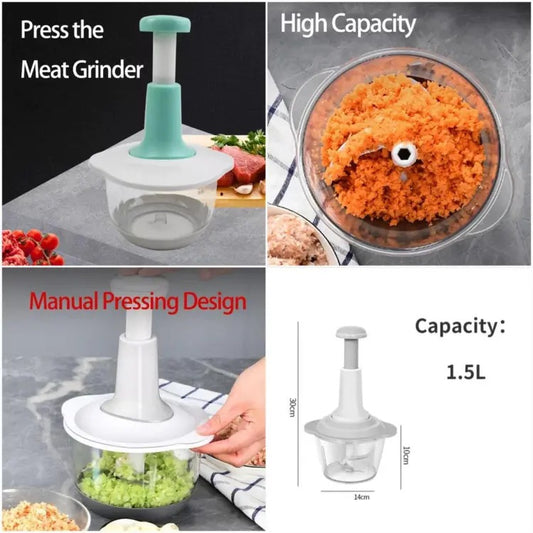 1.5L manual push food chopper with capacity and dimensions