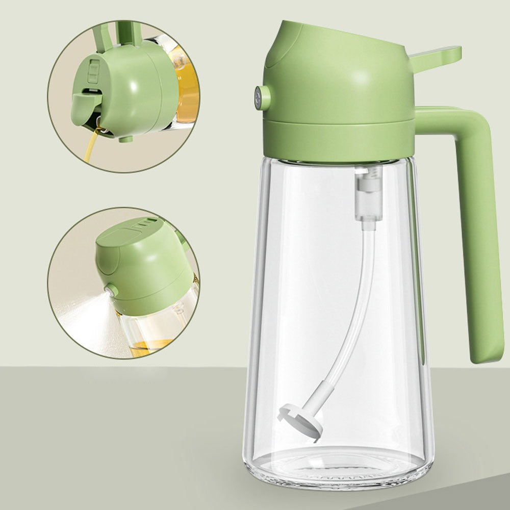 Oil sprayer and dispenser showing spray and pour functions