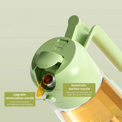 Oil sprayer bottle showing spray nozzle and pouring spout