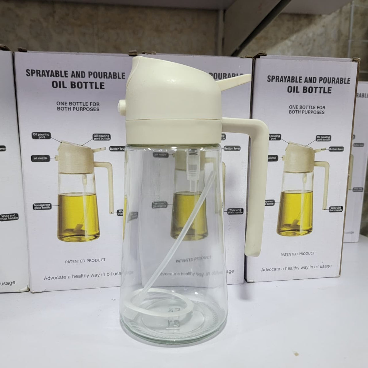 Glass 2-in-1 sprayable and pourable oil bottle