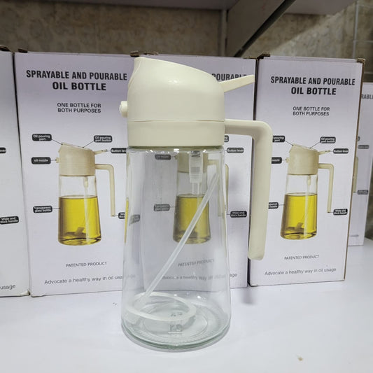 Glass 2-in-1 sprayable and pourable oil bottle