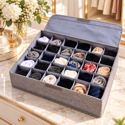Lidded Drawer Organizer for Socks & Underwear – 24 Cells