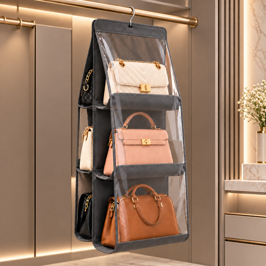 Hanging Handbag Organizer with Transparent Pockets – 6 Pockets