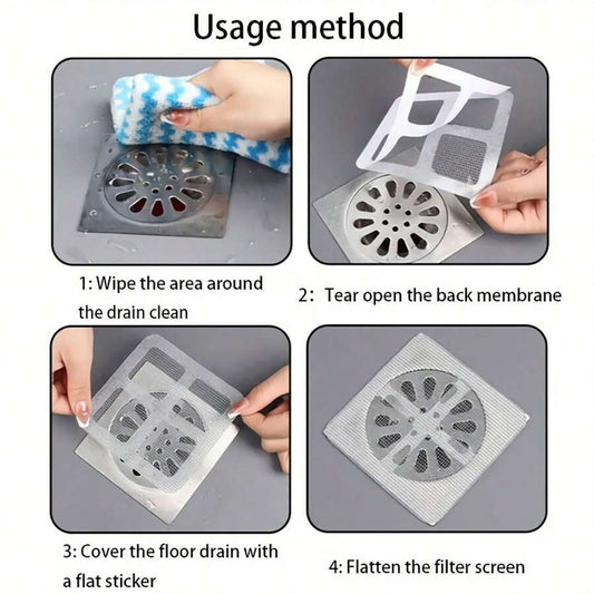 Installation steps for adhesive drain hair catcher mesh sticker
