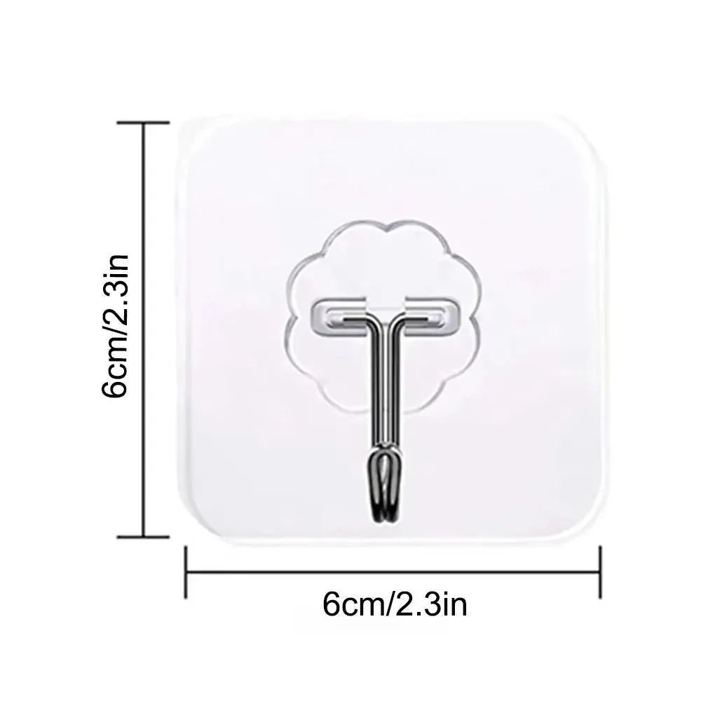 Transparent adhesive wall hook dimensions approximately 6 by 6 cm