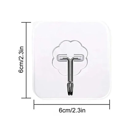 Transparent adhesive wall hook dimensions approximately 6 by 6 cm