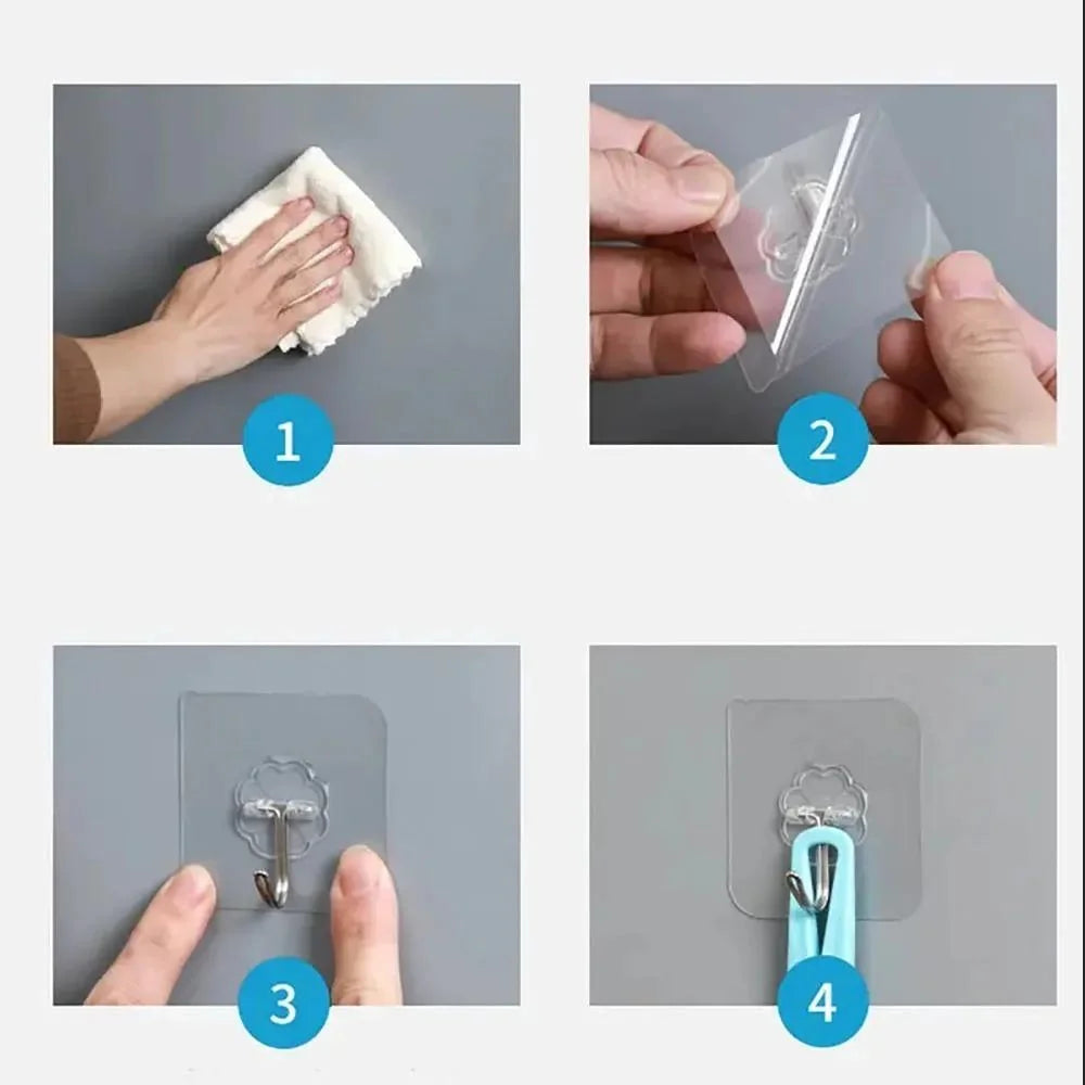 Installation steps for transparent adhesive wall hook