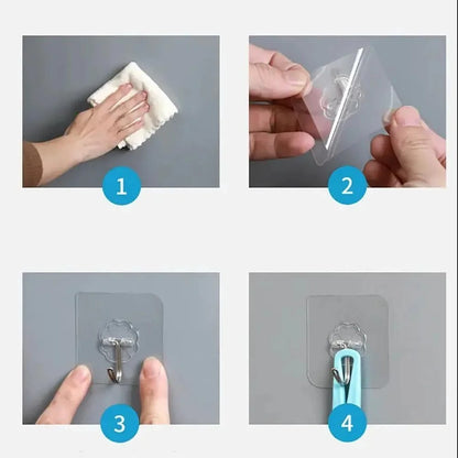 Installation steps for transparent adhesive wall hook