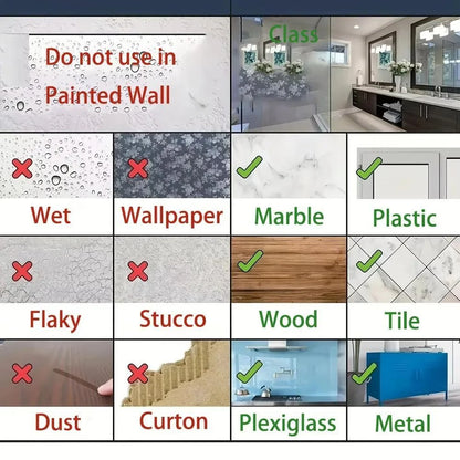 Recommended and unsuitable surfaces for adhesive wall hooks