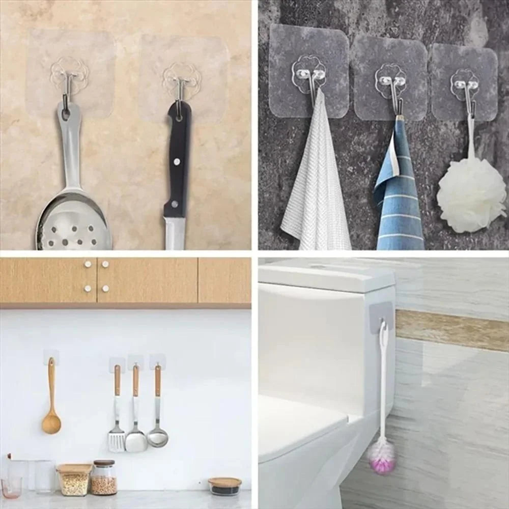 Transparent adhesive wall hooks used for bathroom and kitchen items