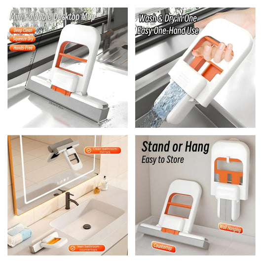 Foldable mini sponge mop features and storage examples