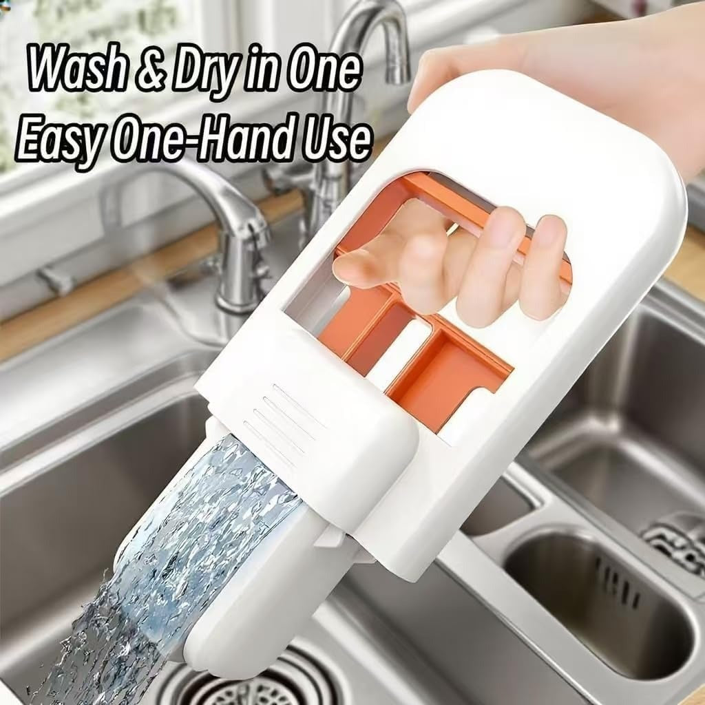 Foldable mini sponge mop rinsing under tap for wash and dry use
