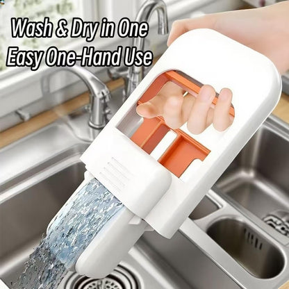 Foldable mini sponge mop rinsing under tap for wash and dry use