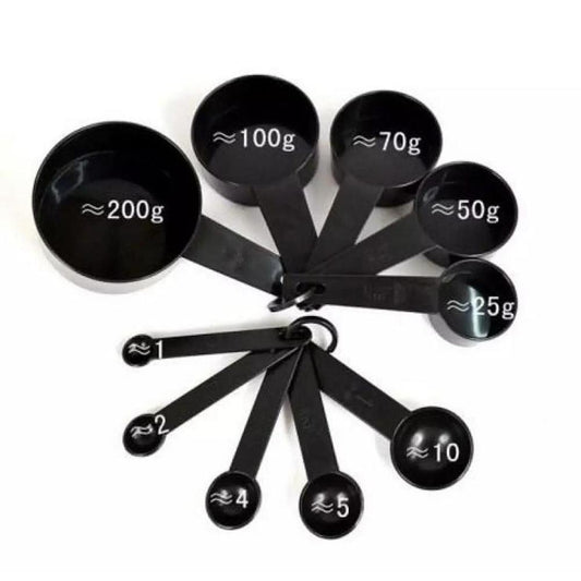 10-piece black measuring cups and spoons set for kitchen use