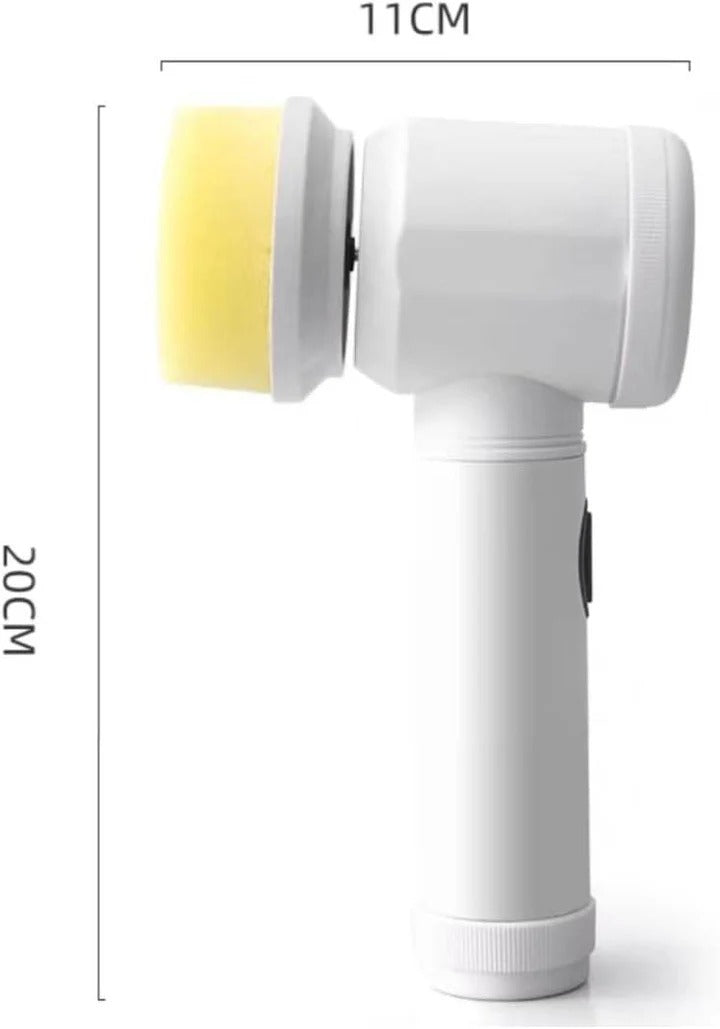 Rechargeable electric cleaning brush dimensions showing approximately 20 cm height and 11 cm head section