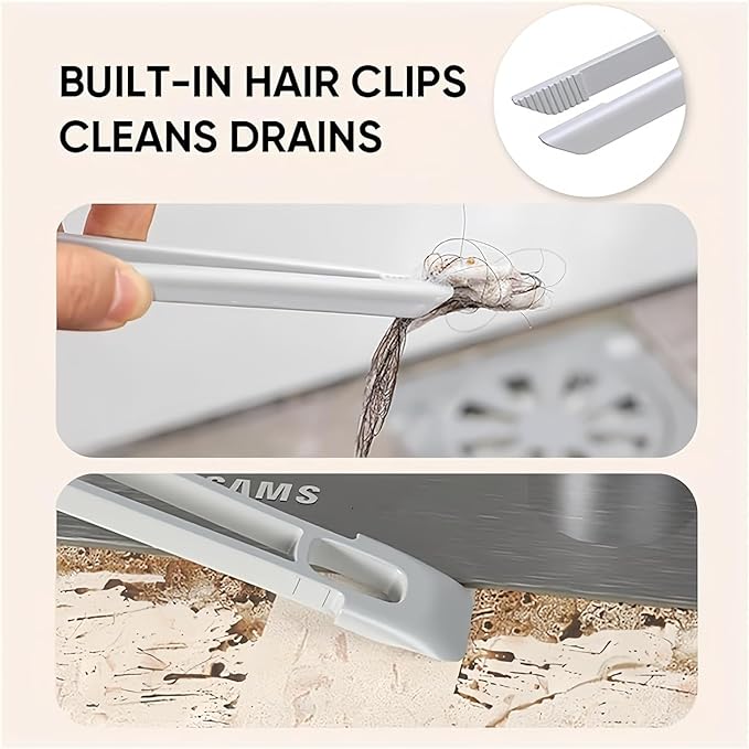 Built-in clip for removing hair and debris from drains