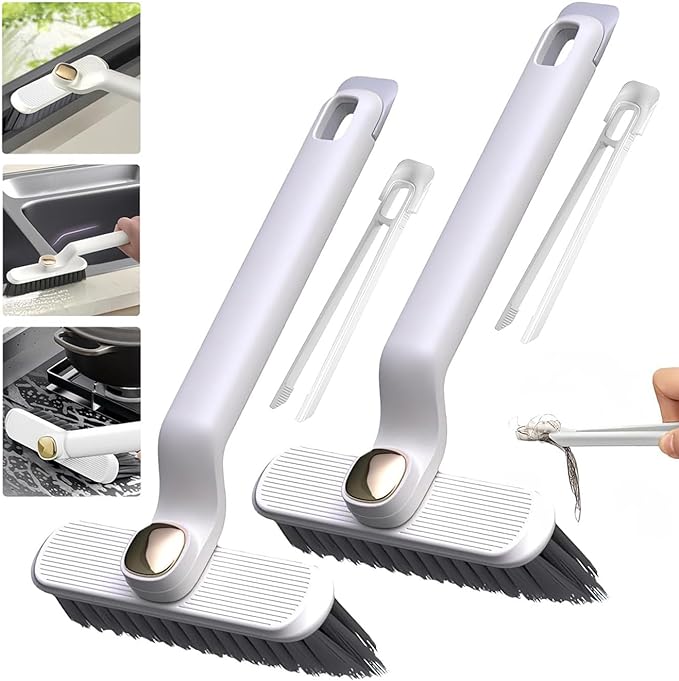 360° rotating crevice cleaning brush with built-in cleaning clip