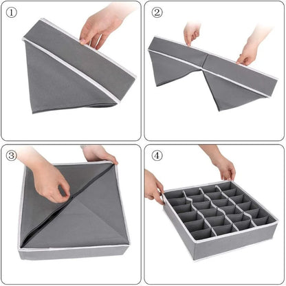 Step-by-step folding and setup of the 24-cell lidded organizer