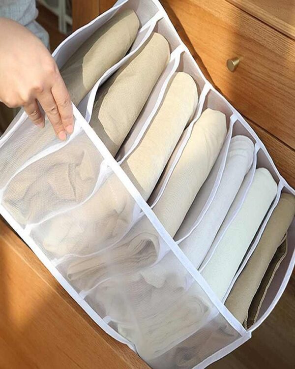 7-grid clothes organizer used inside a drawer for folded garments