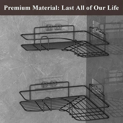 Black stainless steel corner shelf with adhesive no-drill mounting plates
