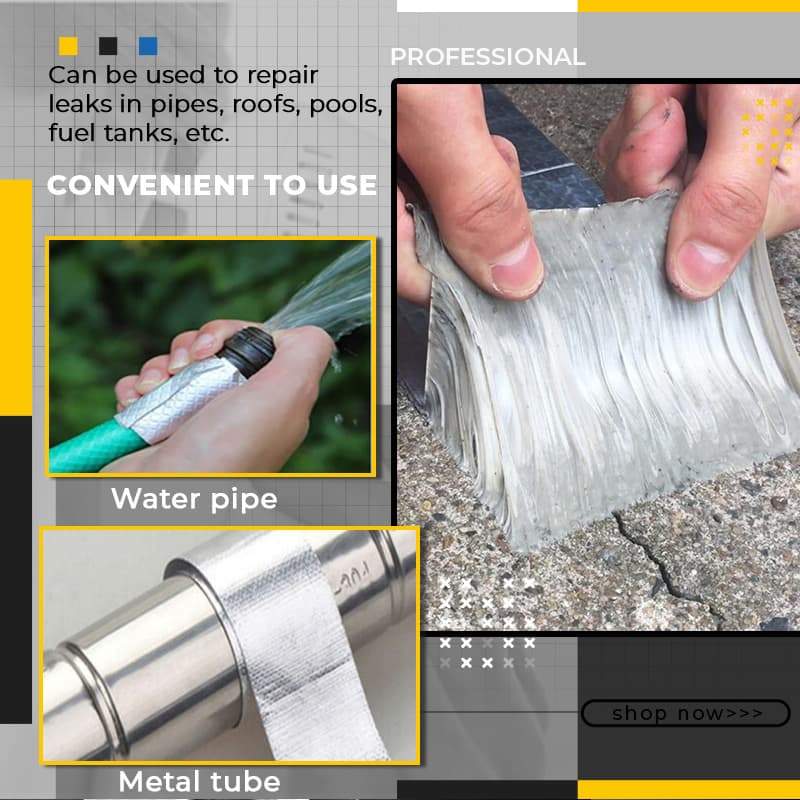 Aluminum butyl waterproof tape shown for water pipe and metal tube leak repair