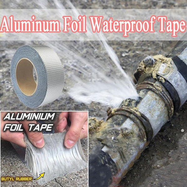 Aluminum foil waterproof butyl tape illustrated on a leaking pipe repair