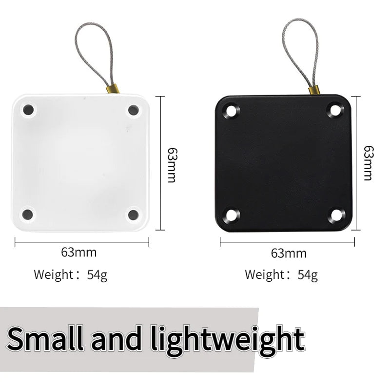 Automatic door closer dimensions showing 63 mm by 63 mm body and 54 g weight