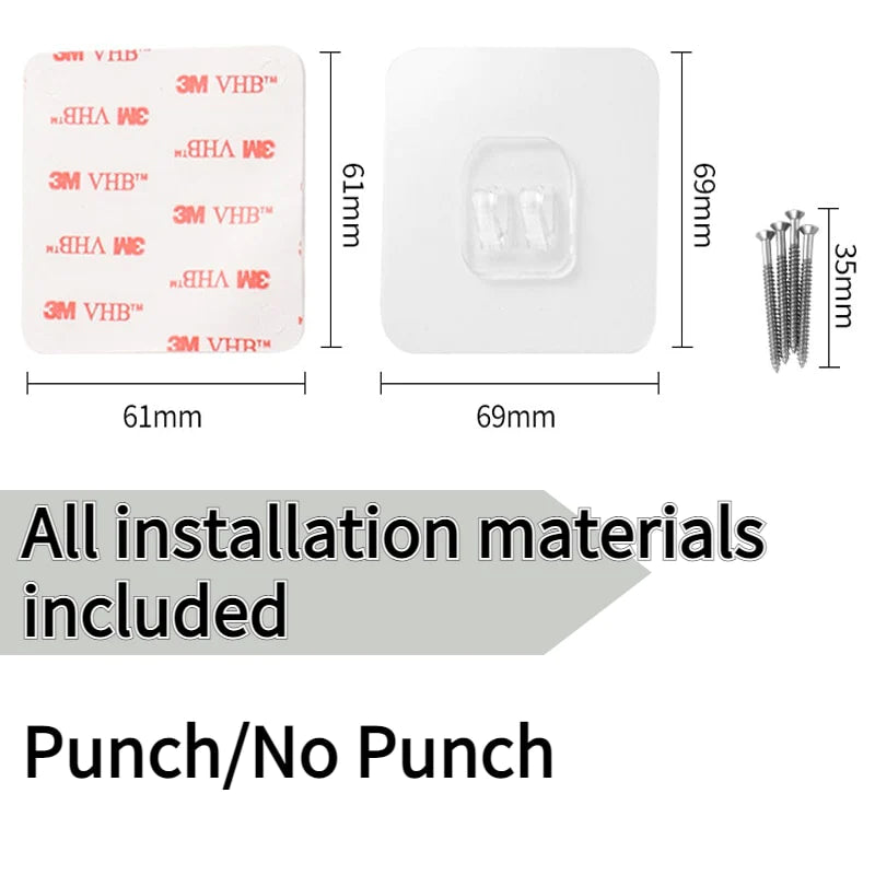 Automatic door closer adhesive mounting pads and screw dimensions shown with installation materials
