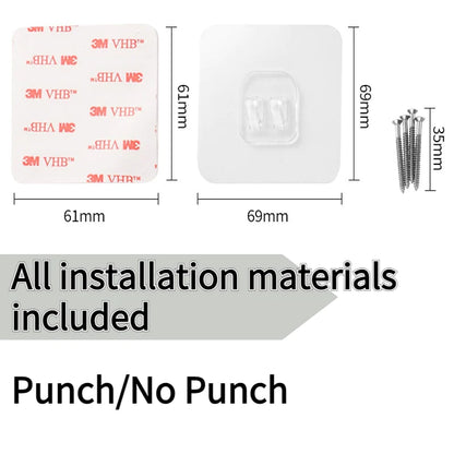 Automatic door closer adhesive mounting pads and screw dimensions shown with installation materials