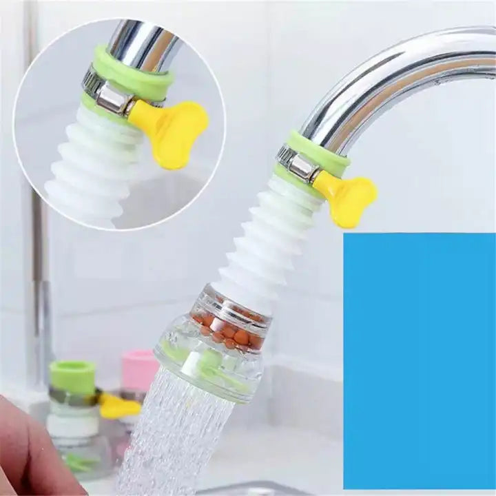 Flexible faucet spray extender attached to a tap with water flowing