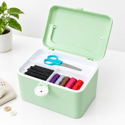 Portable first-aid and medicine storage box open with organizer tray