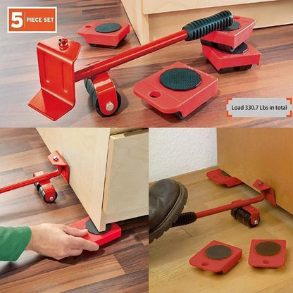 Furniture moving tool set used under cabinets and furniture with four roller sliders