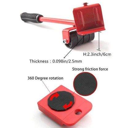 Furniture mover lifting lever and roller slider details with rotating anti-slip pad