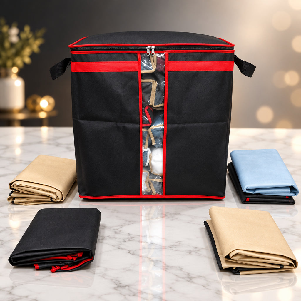 Black and red Oxford zipper wardrobe storage bag with clear center window