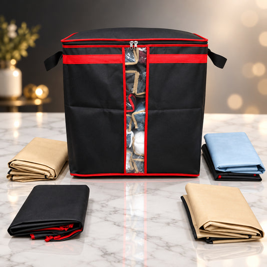 Black and red Oxford zipper wardrobe storage bag with clear center window