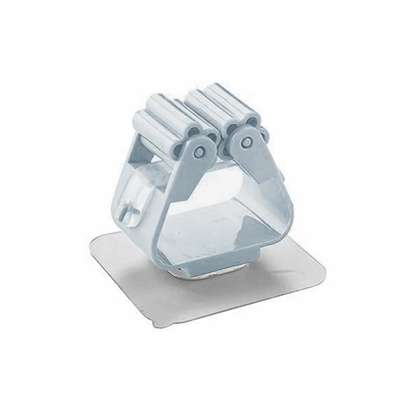 Single grey self-adhesive mop and broom holder with adhesive mounting pad