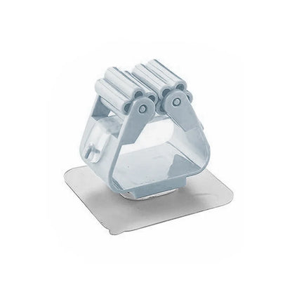 Single grey self-adhesive mop and broom holder with adhesive mounting pad