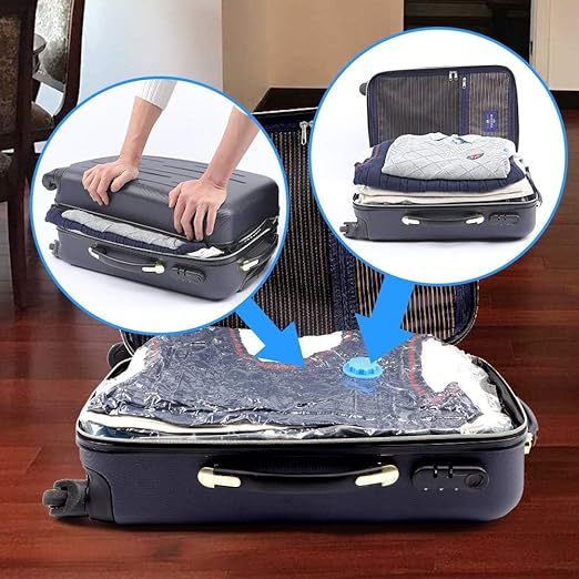 Vacuum storage bag used inside a suitcase to organize and compress clothing