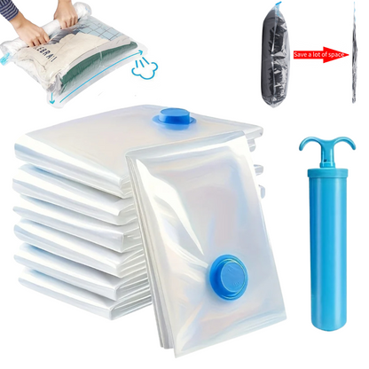 Vacuum storage bags with blue valve and hand pump