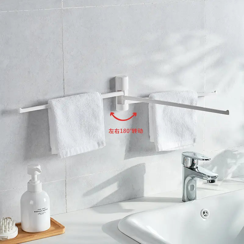 Rotating wall towel rack arms shown swung outward